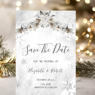 Save The Date Fleurs d'hiver Cônes de pin Enregistrez la date