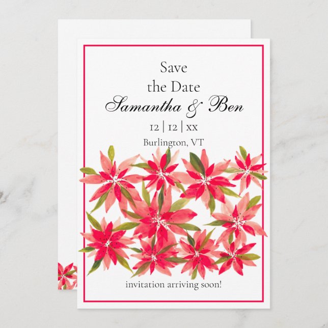 Save The Date Fleurs D'Hiver Poinsettia Mariage Enregistrer La D (Devant / Derrière)