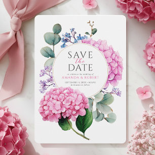 Save The Date Fleurs d'hortensia rose aquarelle mariage élégant
