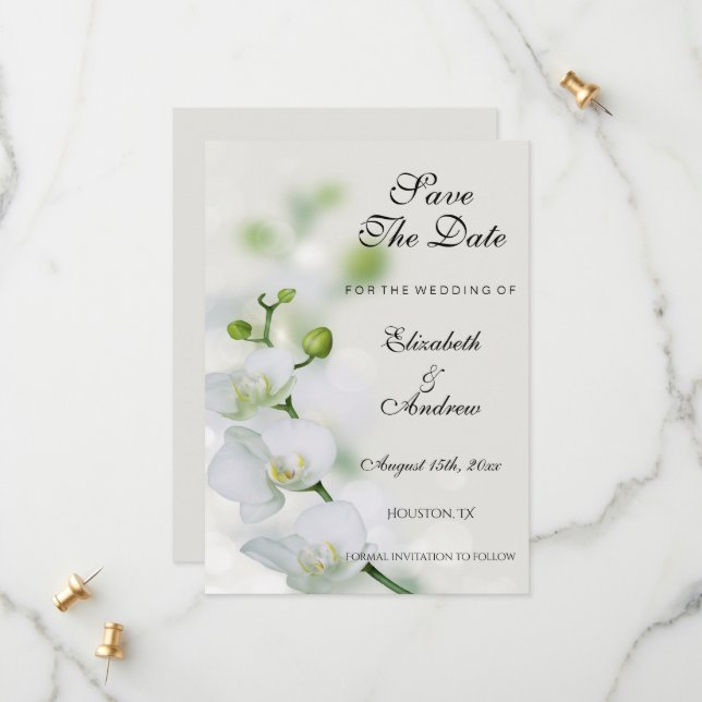 Save The Date Fleurs d'orchidée Mariage (Devant/Arrière en situation)
