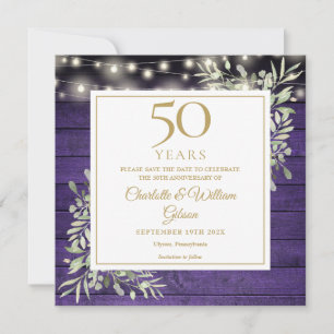 Save The Date Fleurs du 50e Anniversaire Violet Bois Lumières Ca