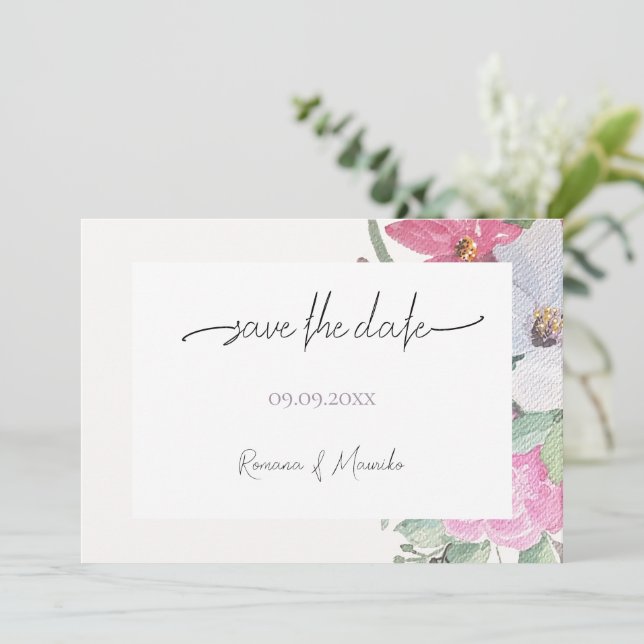 Save The Date Fleurs du jardin printanier Aquarelle Art (Debout devant)