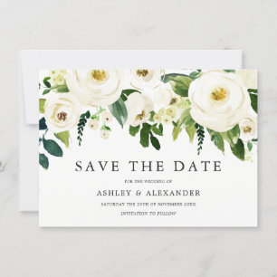 Save The Date Fleurs élégantes en fleurs blanches Toutes saisons