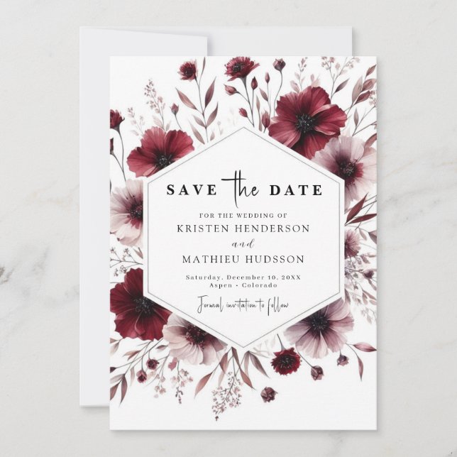 Save The Date Fleurs élégantes Mariage Bourgogne (Devant)