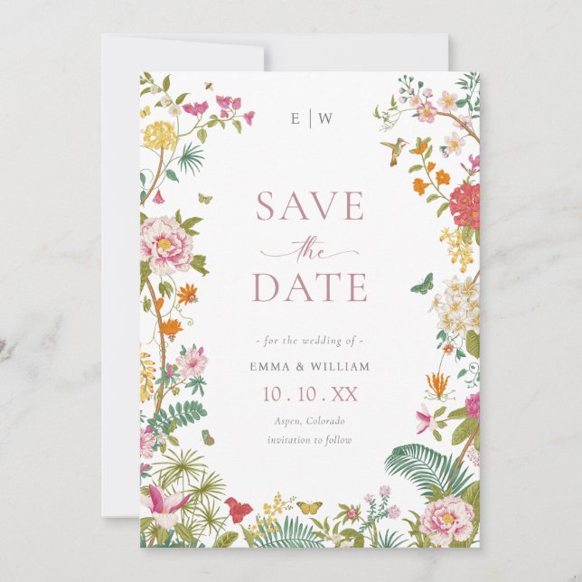 Save The Date Fleurs Élégantes Vintage (Devant)