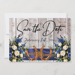 Save The Date Fleurs et fer à cheval, Mariage de ruban bleu