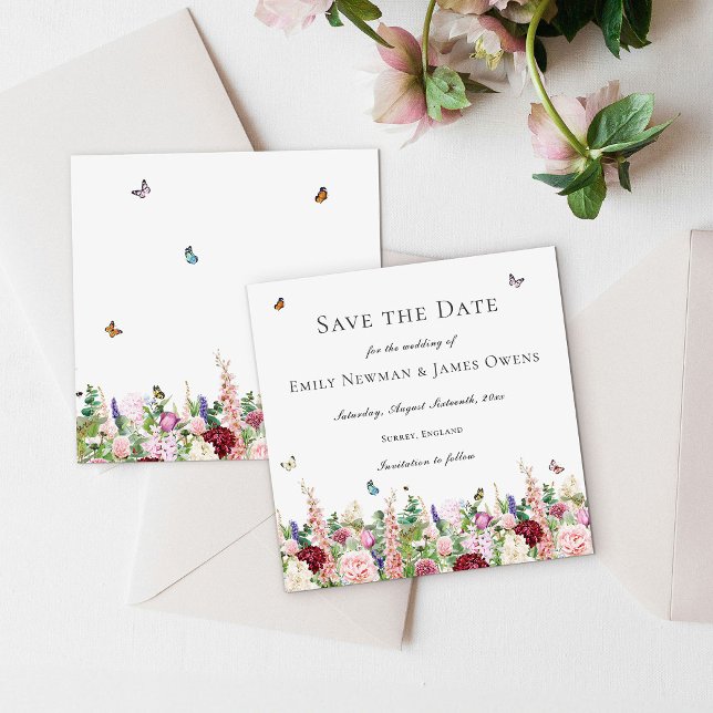 Save The Date Fleurs et papillons violets roses Enregistrer la d (Créateur téléchargé)