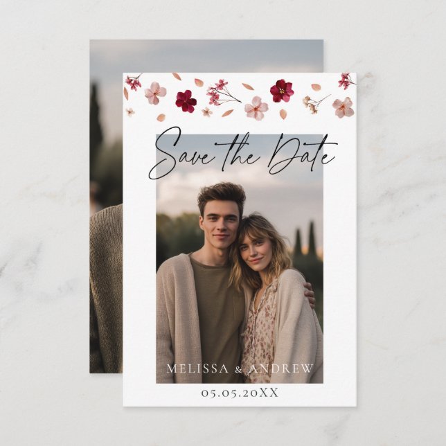 Save The Date Fleurs et photo (Devant / Derrière)