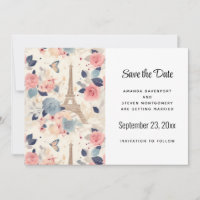 Fleurs et Tour Eiffel Paris Motif Mariage