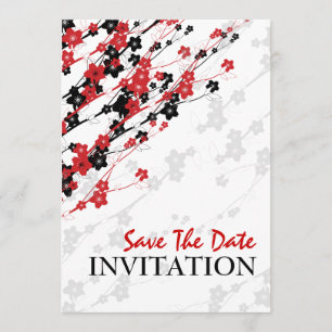 Save The Date Fleurs japonaises de mariage élégant rouges