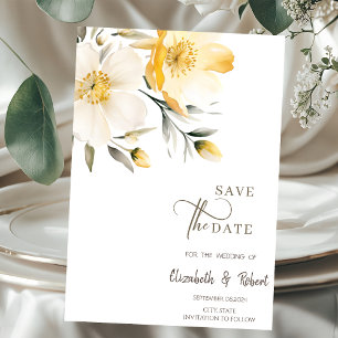 Save The Date Fleurs jaunes et blanches à l'aquarelle Enregistre