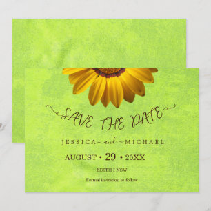 Save The Date Fleurs jaunes sur Mariage vert Abstrait