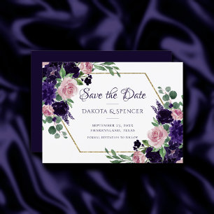 Save The Date Fleurs luxuriantes Bouquets violets et roses
