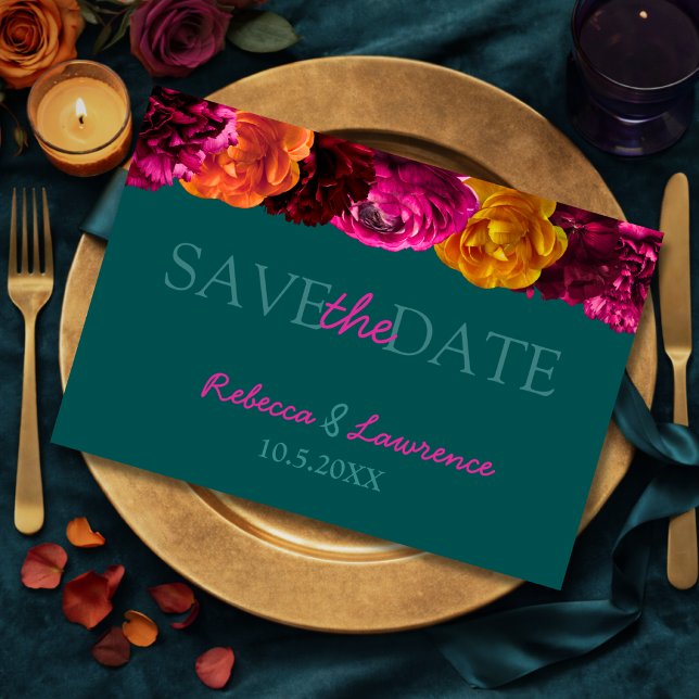 Save The Date Fleurs modernes rose vert jaune (Créateur téléchargé)