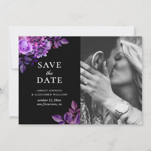Save The Date Fleurs noires et violettes. Photo florale Lilac
