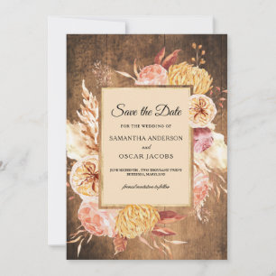 Save The Date Fleurs pastel colorées vintage bois et aquarelle