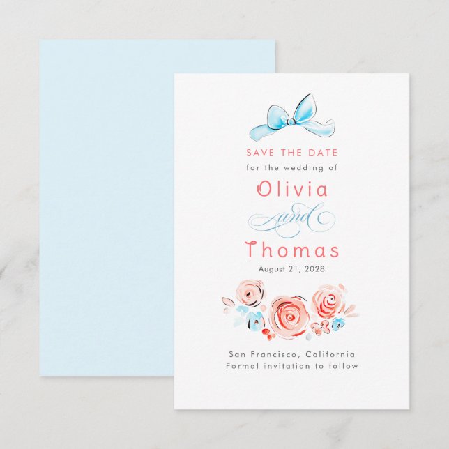 Save The Date Fleurs pastel mignonnes fantaisistes Enregistrer l (Devant / Derrière)