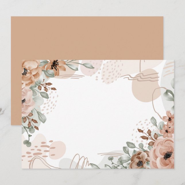 Save The Date Fleurs personnalisées marron beige (Devant / Derrière)