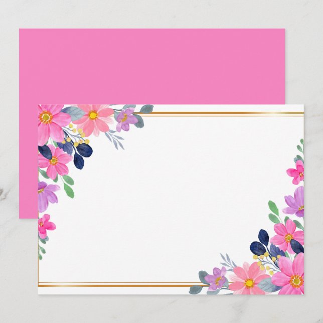 Save The Date Fleurs personnalisées rose vif (Devant / Derrière)