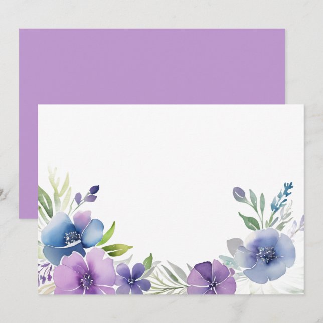 Save The Date Fleurs personnalisées violet bleu (Devant / Derrière)