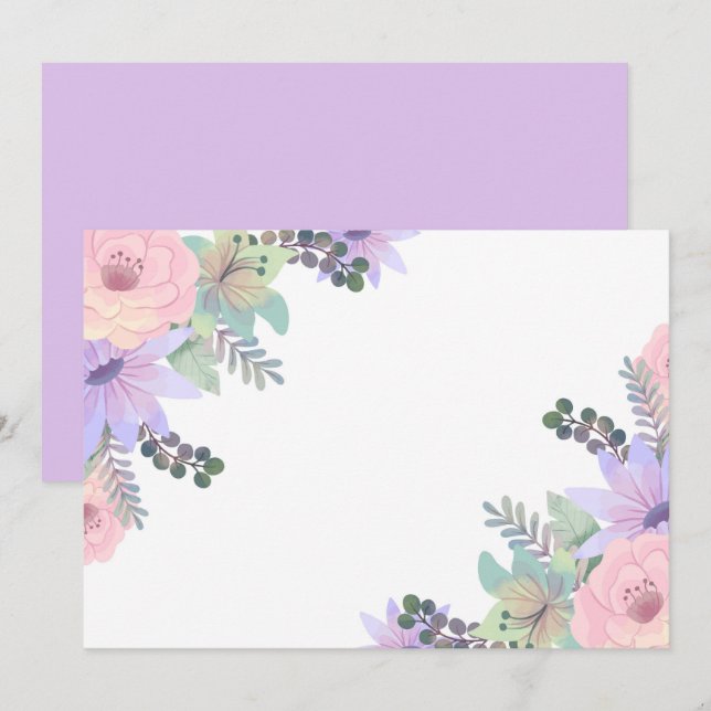 Save The Date Fleurs personnalisées violet rose (Devant / Derrière)