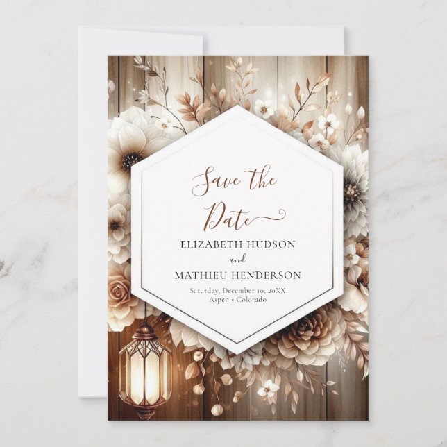 Save The Date Fleurs romance mariage rustique (Devant)