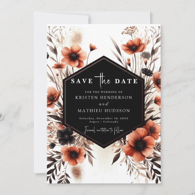 Save The Date Fleurs romantiques Mariage en terre cuite (Devant)