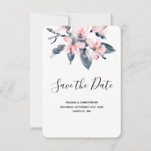 Save The Date Fleurs rose et gris Mariage Aquarelle classique