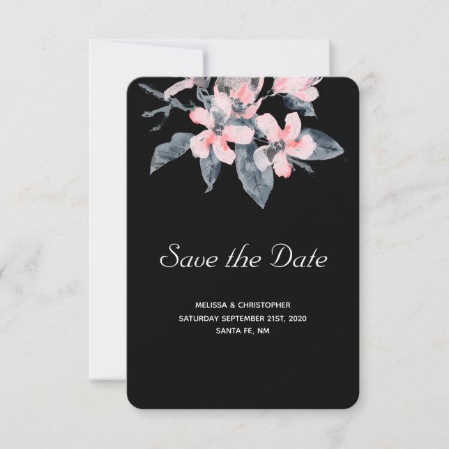 Save The Date Fleurs rose et gris Mariage Aquarelle classique (Devant)