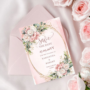 Save The Date Fleurs Rose Pâle Bohème Rustique Faire Part de Dat