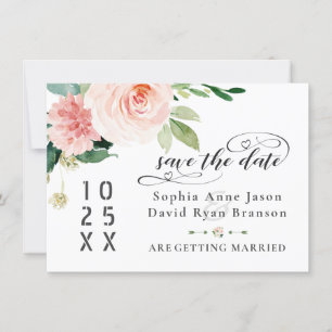Save The Date Fleurs rose pastel vintage calligraphie mariage