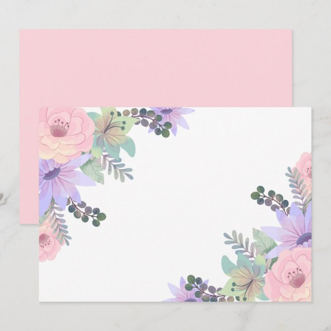 Save The Date Fleurs rose violet personnalisées (Devant / Derrière)