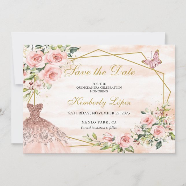 Save The Date Fleurs roses blush pour sauvegarde de la date (Devant)