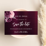 Save The Date Fleurs roses bordeaux 50e anniversaire<br><div class="desc">Un moderne et élégant Save the Date pour une fête de 50e anniversaire. Un fond profond dégradé bordeaux décoré de fleurs et de faux feuillage argenté. Personnalisez et ajoutez une date et un nom. Le texte : Save the Date est écrit avec un grand script de style à la main...</div>