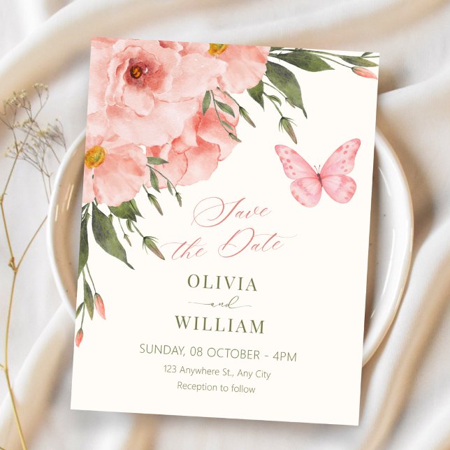 Save The Date Fleurs roses éclosent mariage (Créateur téléchargé)