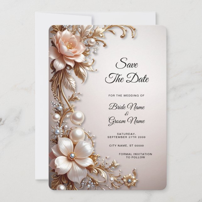 Save The Date Fleurs roses et blanches douces Enregistrez la dat (Devant)