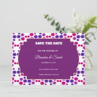 Save The Date Fleurs roses et violettes symétriques mini florale