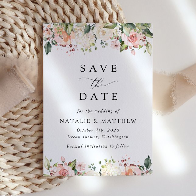 Save The Date Fleurs roses, Fleurs blanches, Verdure, Mariage (Créateur téléchargé)