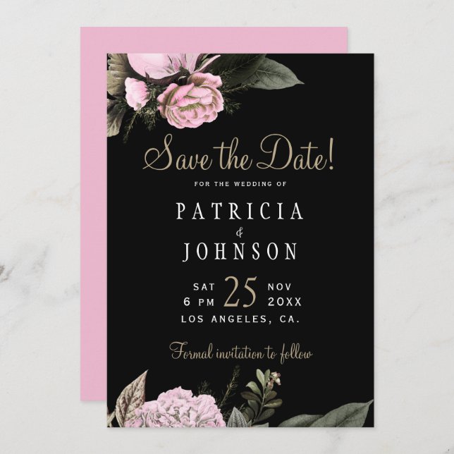 Save The Date Fleurs roses hivernales élégantes pour le faire-pa (Devant / Derrière)
