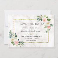 Fleurs Roses Luxueuses Cadre Doré Mariage Marbre