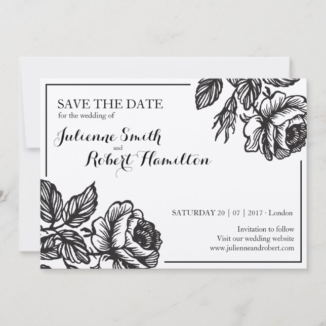 Save The Date Fleurs roses Mariage floral rustique Enregistrer l (Devant)