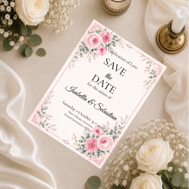 Save The Date Fleurs roses romantiques (Créateur téléchargé)