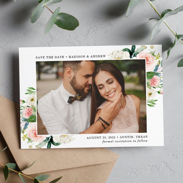 Save The Date Fleurs Rosissantes Photo (Créateur téléchargé)