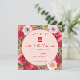 Save The Date Fleurs rouges de couronnes florales orange mariage