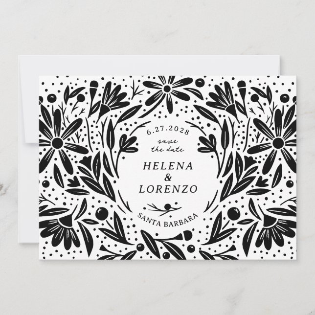 Save The Date Fleurs rustiques découpées en papier (Devant)