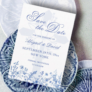 Save The Date Fleurs Sauvages Bleues Mariage Religieux Enregistr