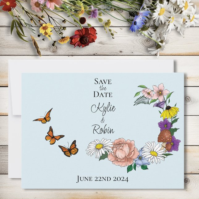 Save The Date Fleurs sauvages Champignons bleus floraux (Créateur téléchargé)