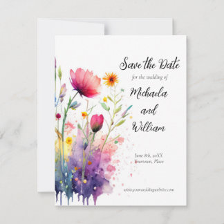 Save The Date Fleurs sauvages d'aquarelle mariage Enregistrer la