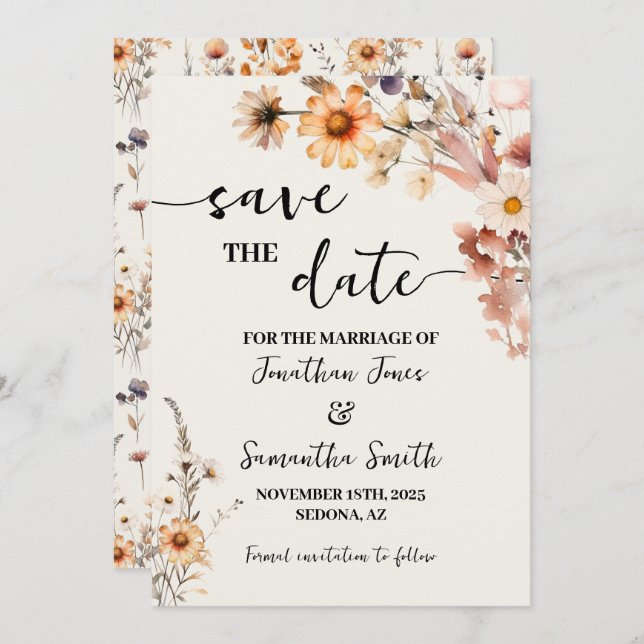 Save The Date Fleurs sauvages d'automne Enregistrer le Mariage d (Devant / Derrière)