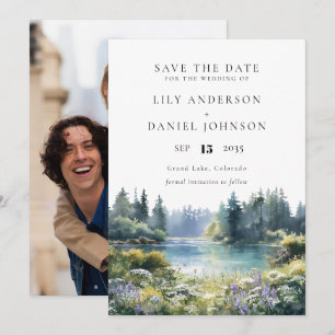 Save The Date Fleurs sauvages de forêt au bord du lac Photo Flor